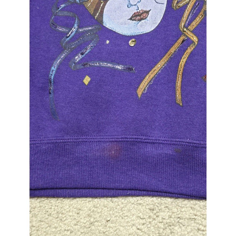 80s Vintage Mardi Gras Sweatshirt Mens XL Purple Russell‎ Athletic Made In USA - Picture 10 of 16